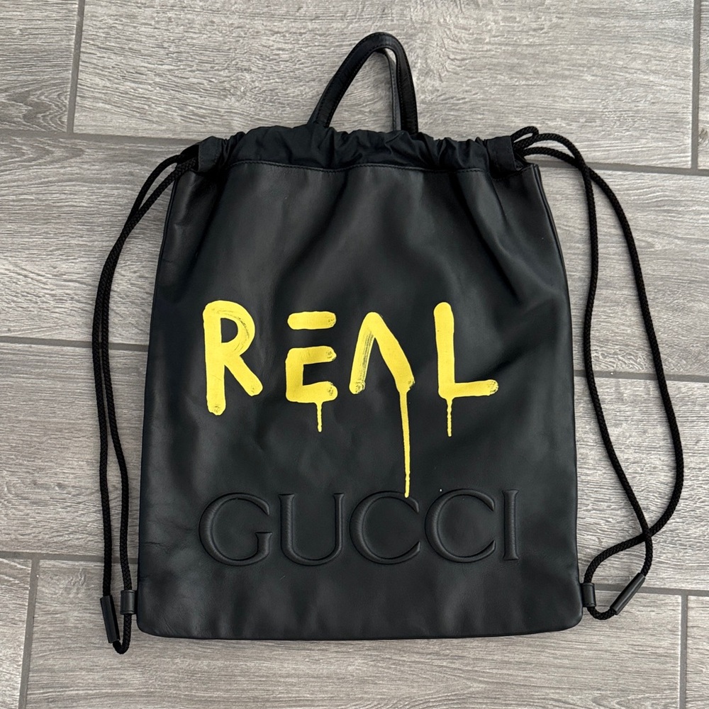 Gucci Ghost Black and Yellow Drawstring Backpack